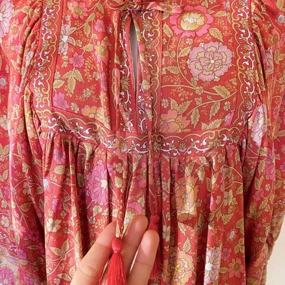 Rachel Zoe Floral Peasant Blouse NWT Small Deep Pink 3/4 Sleeve - Picture 6 of 11